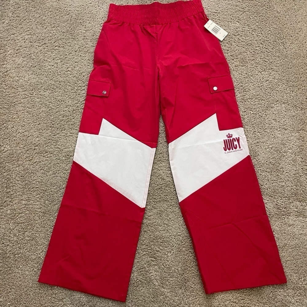 Juicy Couture wide leg cargo pants red y2k style utility pant